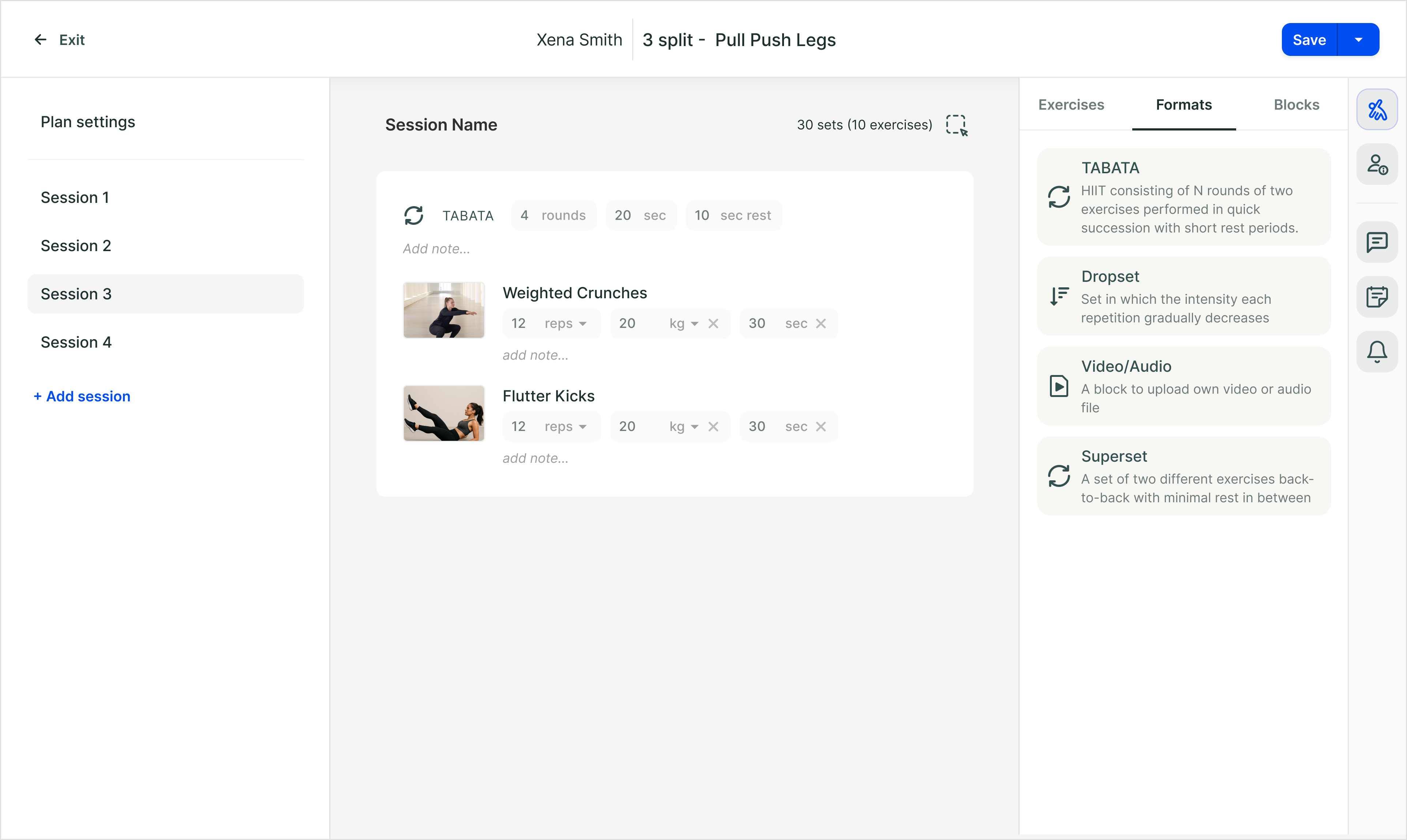 Tabata Workout Builder Interface - Redesigned UI for creating interval-based training sessions