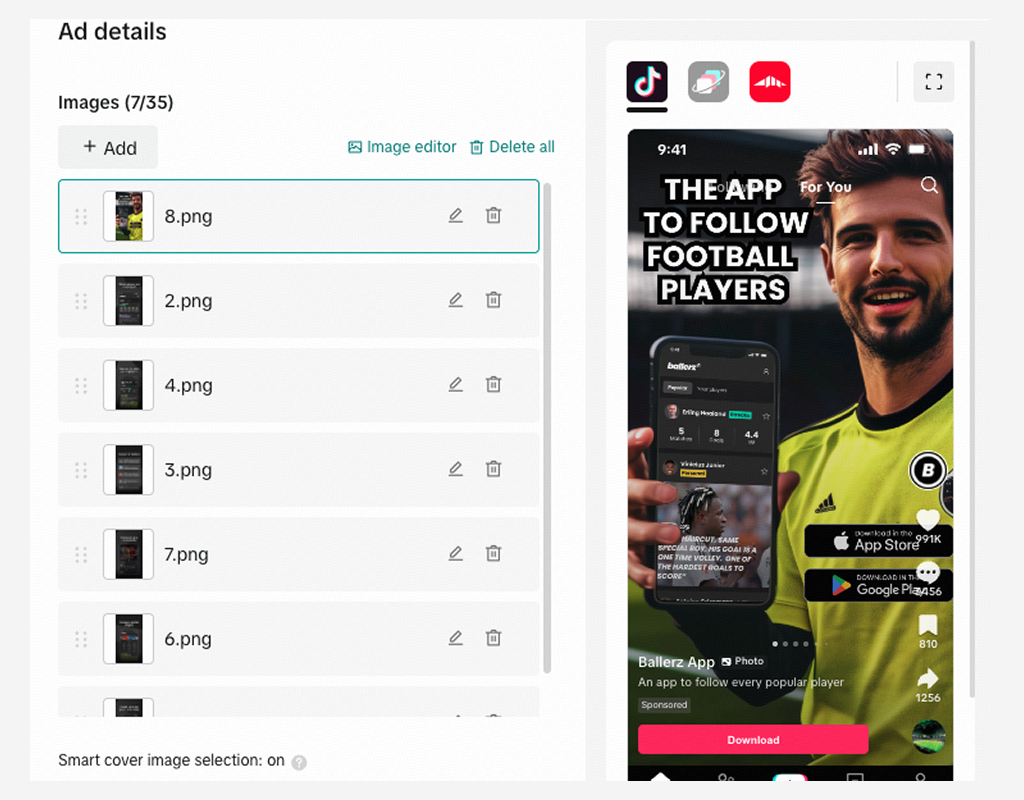 TikTok ad design and landing page concept for user acquisition testing